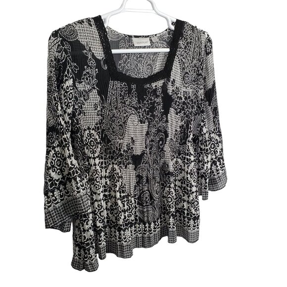 Avenue Size 18 Blouse Square Neck Paisley Mix Print Accordion Pleat Bell Sleeves - Picture 1 of 10
